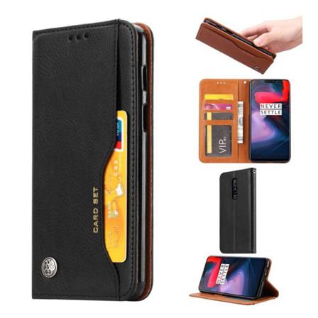 Oneplus 6 Mobilfodral Pu Läder Stående Korthållare - Svart