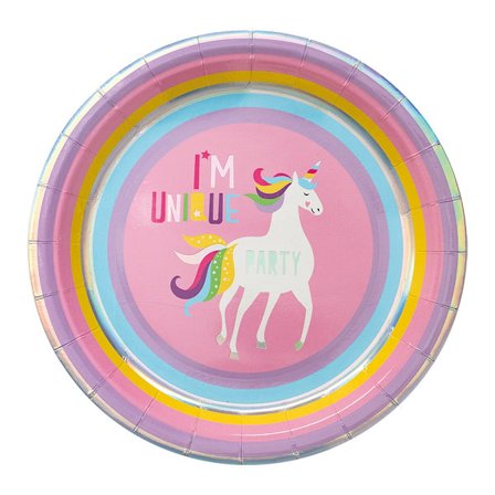 Papptallerkener 23 cm Unicorn 8-pakning
