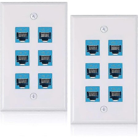 2-pak 6-ports Ethernet vægplade, Rj45 Cat6 hun til hun jack inline koblingsplader Ethernet-kabel