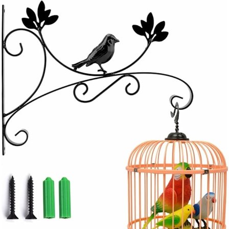 Vægmonteret planteophæng med skruer Planteophængsholder Lanterne Fuglefoder Metal Havekurv til altan Havedekoration (Fugl)