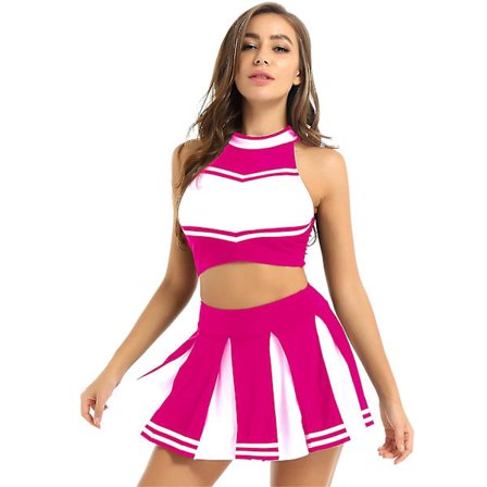 Kvinder Voksne Cheerleader Uniform Performance Outfit Japansk Skolepige Cosplay Kostume Ærmeløs Crop Top Mini Plisseret Nederdel -a