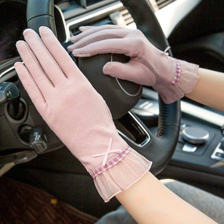 Sommarkörning UV-skydd, solskydd, halkfria fingerpekskärmshandskar, dam vår och höst tunna elastiska ren bomull korta
