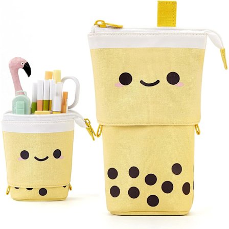 Sød blyantsetui stående penneholder teleskopisk makeuppung pung pop op kosmetik pung med kawaii smilende ansigt kontorartikler etui kontorarrangør 