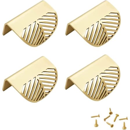 4 stk Bladformede Skapknotter Gullmessing, Skjulte Metallskapknotter, Gull Møbelknott, for Kjøkkenskap Skap