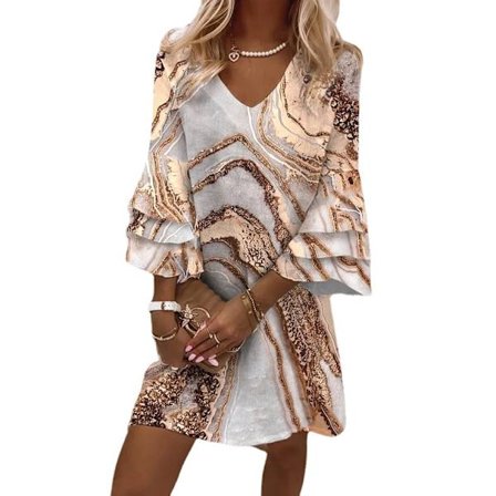 Damer V-hals Sommer Blomstrete Strand Avslappet Kjole A 2XL