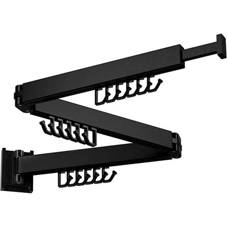 Klesstativ, tørkestativ for klær, klesvask tørkestativ, kleshengerstativ, veggmontert klesvaskstativ, sammenleggbart uttrekkbart, frostet stein svart 