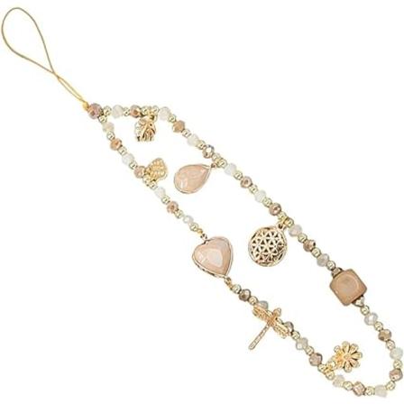 1 stk. Beige Krystal Anti-tabt Telefon Charm Kæde, Nøglering Lanyard