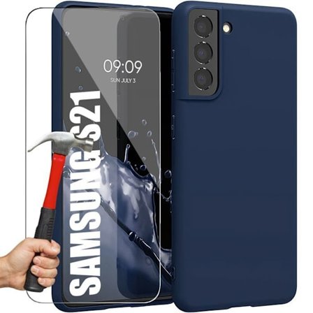 Coque antichoc - BOOLING - til Samsung Galaxy S21 - Silikone - TPU-beskyttelse - Blå - 2 glas