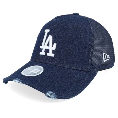 New Era - MLB Blå trucker Keps - Los Angeles Dodgers Womens Denim Navy A-frame Trucker @ Hatstore
