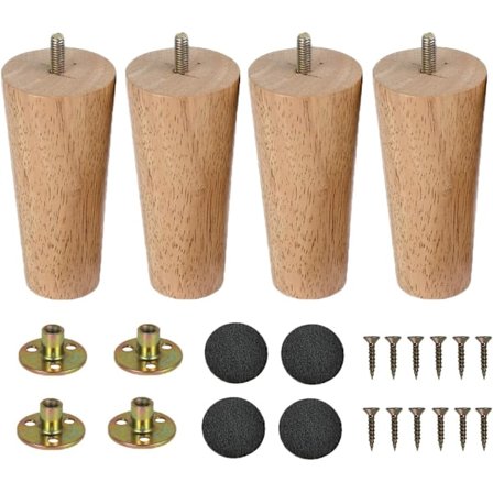 Træmøbelben Bordben 4 stk. Massivt Konisk Træ Bordben Sofa Ben Udskiftning Møbelfødder med Monteringsplade Skruer og Antislip P