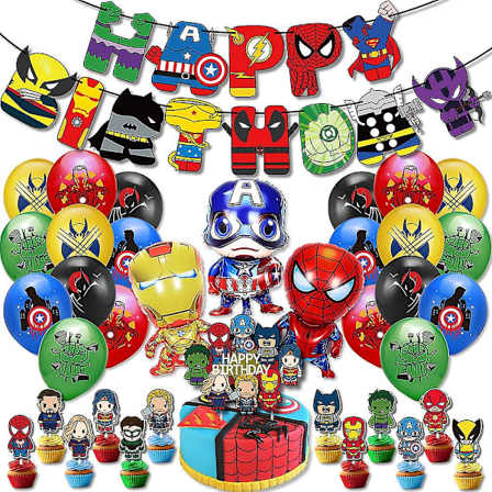Spider-Man Iron Man Tegneserie Superhelt Tema Bursdagsdekorasjoner Ballonger Banner Cupcake Kake Topper Sett Festforsyninger G (FMY)