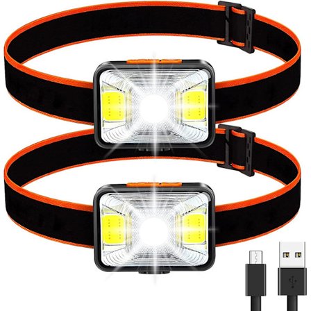 Kraftfull pannlampa [2 st], USB-laddningsbar LED-pannlampa 200 lumen 5 belysningslägen vitt och rött ljus, IPX5 vattentät