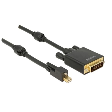 Delock Mini DisplayPort med skrue til DVI-hankabel 4K, aktiv, 1m - sort
