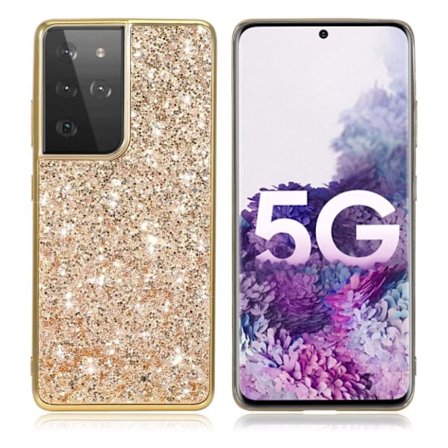 Glitter Samsung Galaxy S21 Ultra Etui - Guld