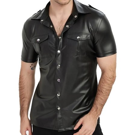 Herr Wet Look Undertröja Faux Läder Tröjor med Dragkedja