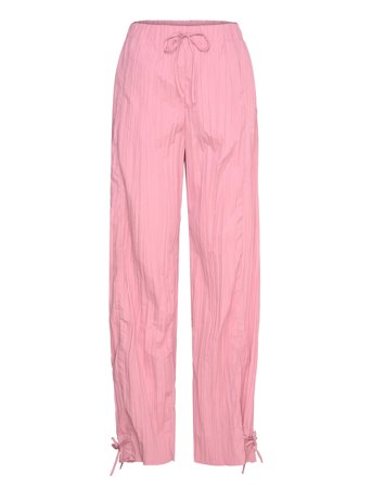 2342 Pleated Poly, Loose Pants W/ Tie Pink STINE GOYA