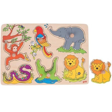 Faune træpuslespil til baby GOKI - 6 dele - 12 måneder og derover