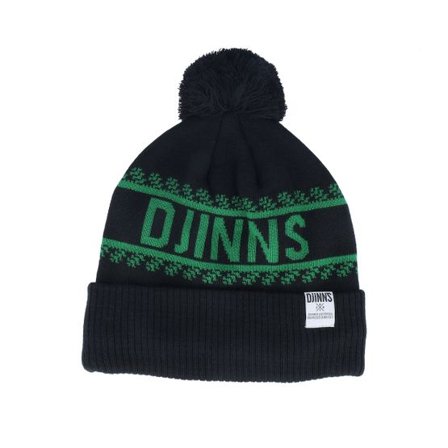Djinns - Svart pom Beanie - Bubble Beanie Winter Jacquard Black/Green Pom @ Hatstore