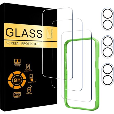 3-pak skærmbeskytter til iPhone 17 [6,3 tommer] + 3-pak kameralinsebeskytter med installationsramme, sensorbeskyttelse, dynamisk er