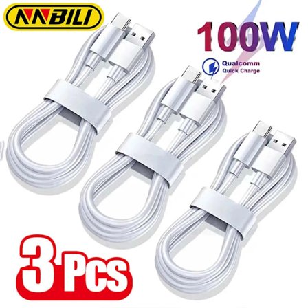 3PCS 5A 100W Typ C Super Snabb Laddningskabel Datakabel för Samsung Huawei Xiaomi Redmi Snabbladdning USB C-kablar
