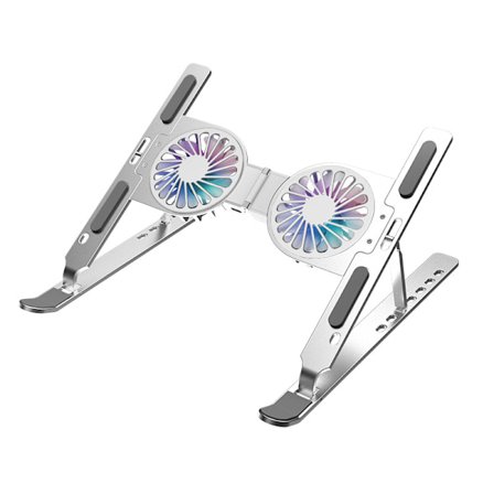 Bärbart hopfällbart laptopställ med 2 kylventiler för Macbook Pro Air/Hp/Dell