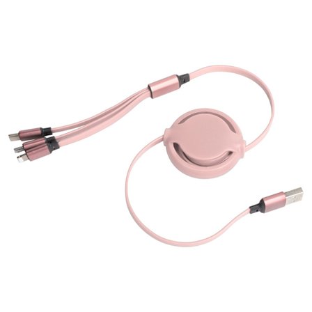 3-i-1 USB-ladekabel Multi Retractable Fast Charger Cord for IOS/Type C/Micro PortPink