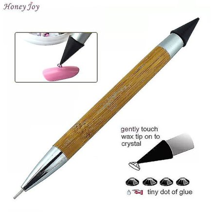Dobbeltsidet Voks Negle Rhinestone Picker Dotting Pen Bambus