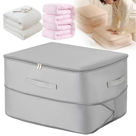 Selvkomprimerende arrangør, oppbevaringsbokser, oppbevaringspose for dyner, klær, tepper (grå, 52x42x30CM)