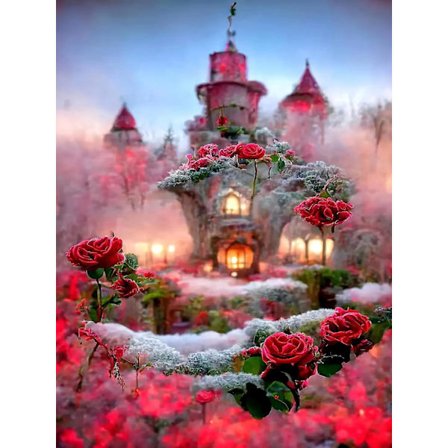 (30 x 40 cm Blomma Slott-C) 5D Diamantmålning, Slott Diamant