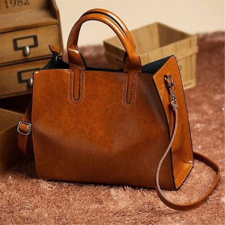 Dam Läderhandväska Messenger Brun (broderi)