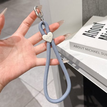 Färgglatt vävt mobilskal med hängande rep, nyckelring, anti-förlust handledsrep, mobilkedja DIY polyester hjärtformat kort rep