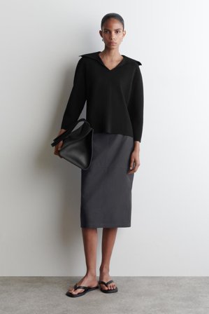 COS Femme Pull À Col Ouvert En Maille Double in Noir