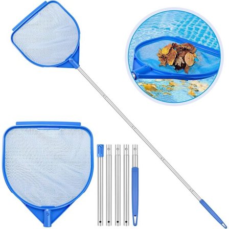 Pool Landing Net, Pool Rengøringssæt, Pool Landing Net med Teleskopstang i Aluminium, Pool Tilbehør, Fint Net, Pool Skimmer Net til Svømmebassin,