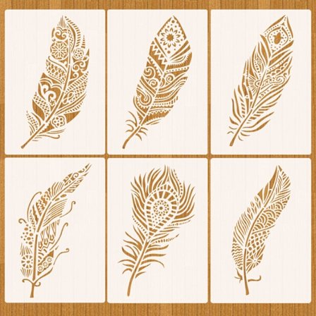 stk. Mandala fjær sjablonger for maling på tre (26x17,8 cm)