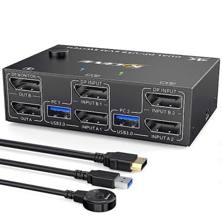 KVM-switch med dubbla skärmar, 4 USB3.0 Kompatibel med 2 datorer, 2 in 2 ut DP 1.4 KVM-switch - Perfet