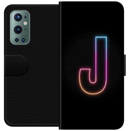 Yhteensopiva Lompakkokotelo OnePlus OnePlus 9 Pro Minimaalinen neonkirjain J värien vaihtuessa valossa mustaa taustaa vasten