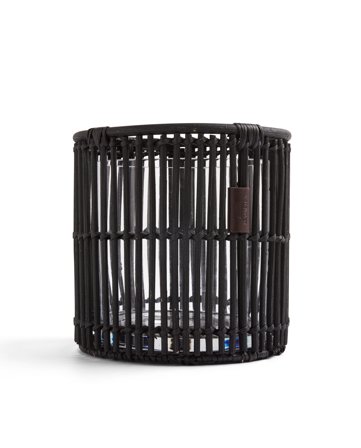Lexington Rattan candle holder medium with glass, black