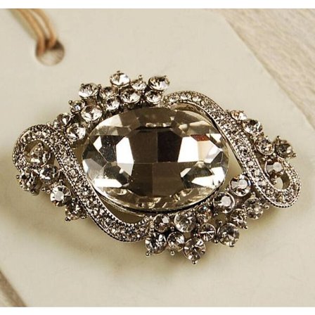 VINTAGE LOOK FACETTERAD OVAL BLOMMA DIAMANTE RHINESTONE KRISTALL BRÖLLOP BROSCH NÅL