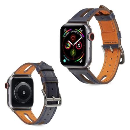 Apple Watch Series 5 40mm læder Læder Urrem - Mørkeblå Blue