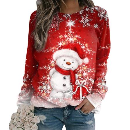 Kvinnor Jultröja Jultomten Snögubbe Bear Print Rundhals Långärmad Casual Lös Pullover Top Blus style 1 S
