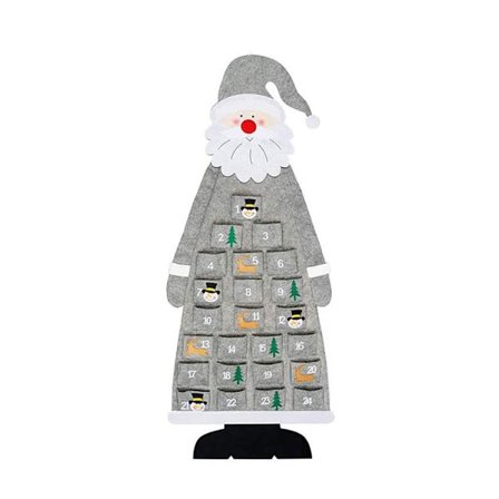 Julkalender i filt med julgransdekorationer