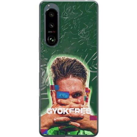 Yhteensopiva Puhelinkuori Sony Xperia 5 III Lamine Yamal Barcelonan pelipaidassa, jossa on neonvaloja ja punaisia ja sinisiä salamoita dramaattisessa