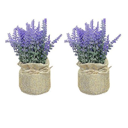 2 stk. kunstige blomster plastik lavendel arrangementer i potter til haveindretning GVD