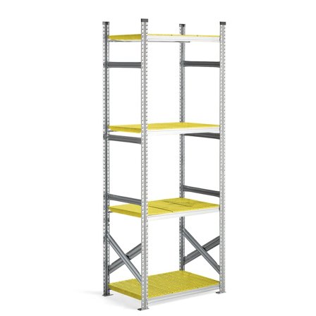 Reol grunnseksjon med gule plasthyller, 2500x900x600 mm