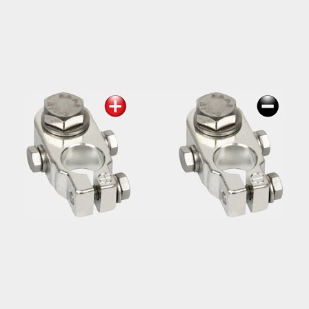 Terminali per batteria Skyllermarks, meno & più, 2 x M6 + 1 x M10, max 35 / 120 mm², confezione da 2