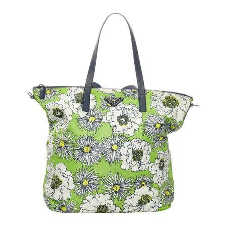 Prada Vintage, Pre-hourd printed Satchel fabric Groen, Dames, Maat:ONE Size