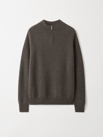 Soft Goat - Men's Waffle Half Zip - Men cashmere sweater - S - Wood