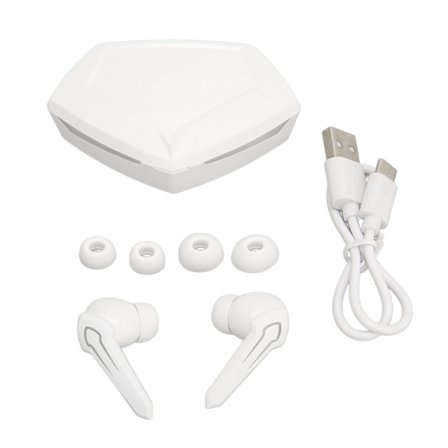 Gaming-øretelefoner med lav latenstid, dobbelt trådløs tilstand, Bluetooth-gaming-hovedtelefoner med mikrofon til gaming, hvid