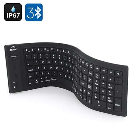 Foldbart tastatur IP67 Bluetooth silikone tastatur, understøtter PC, Mac, Android + IOS