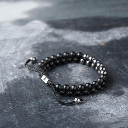 Bracciale Sanatio doppio con ematite e onice per uomini - Bracciali con perline